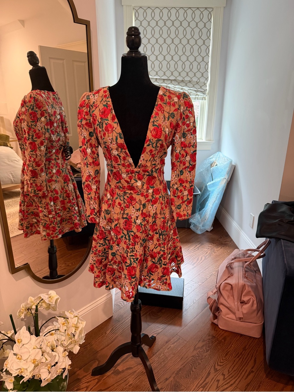 Lovers + Friends Red Floral V-Neck Mini Dress